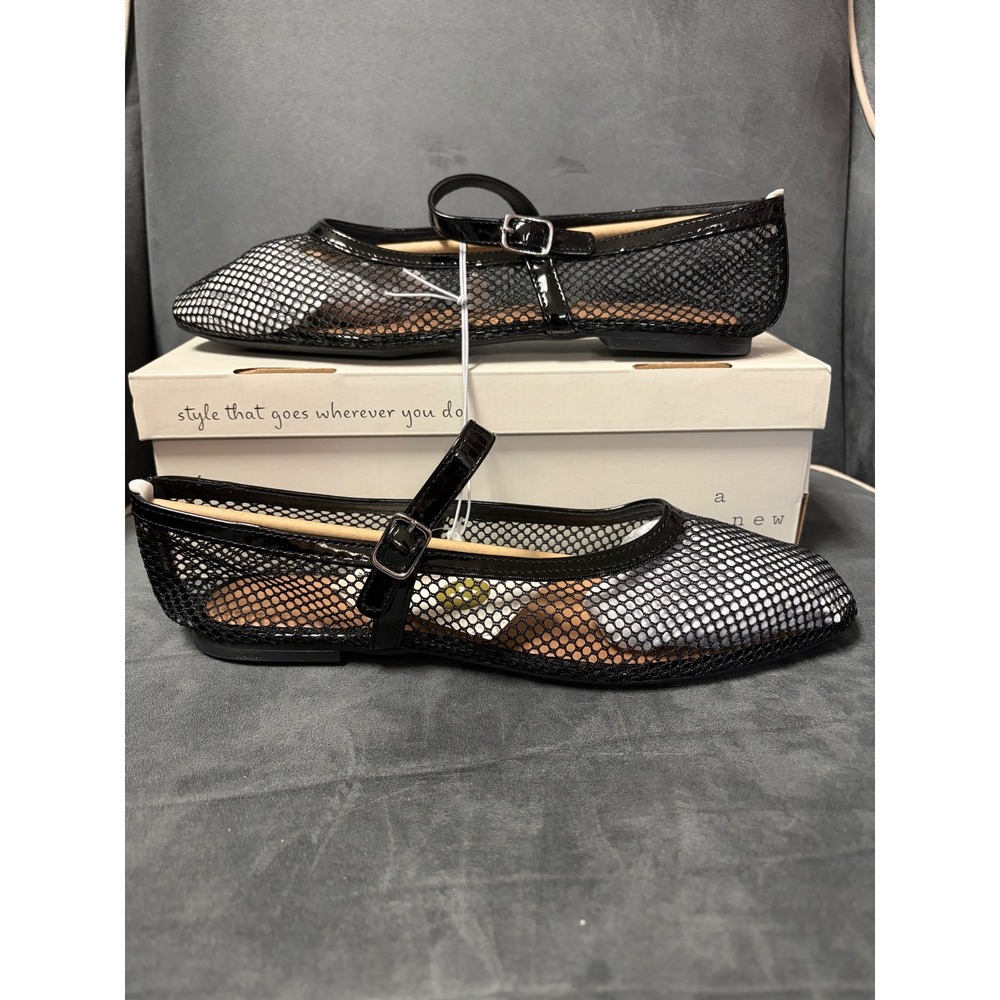 A New Day Issa Mesh Mary Jane Flats Jet Black Patent Trim Memory Foam Size 11